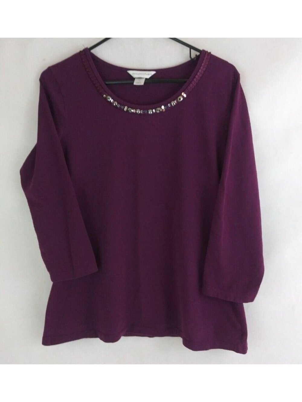 Christopher & Banks Women's Plum Purple Shirt With Beaded Neckline Design Medium
